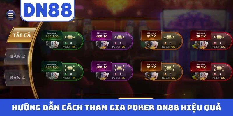 Hướng dẫn cách tham gia Poker DN88 hiệu quả